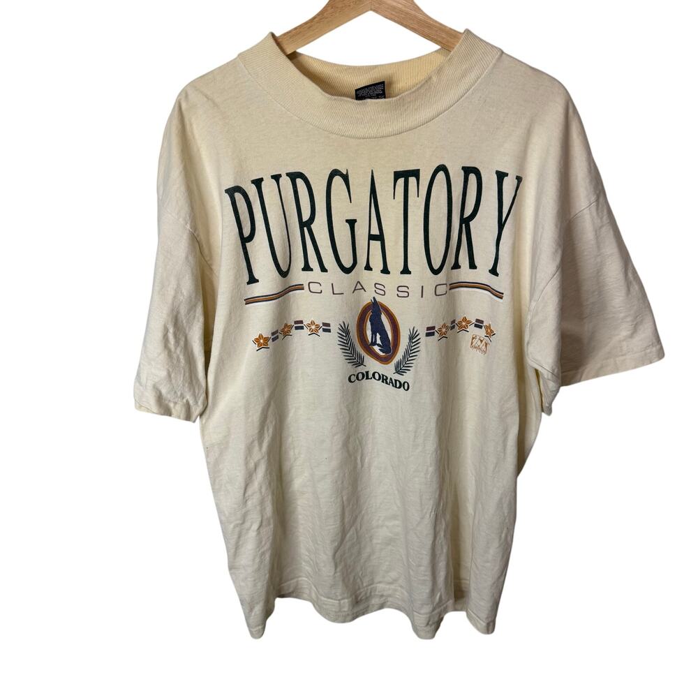 VTG Purgatory Classic COLORADO USA T-SHIRT XL 90s HL Miller Gold Thick Cotton